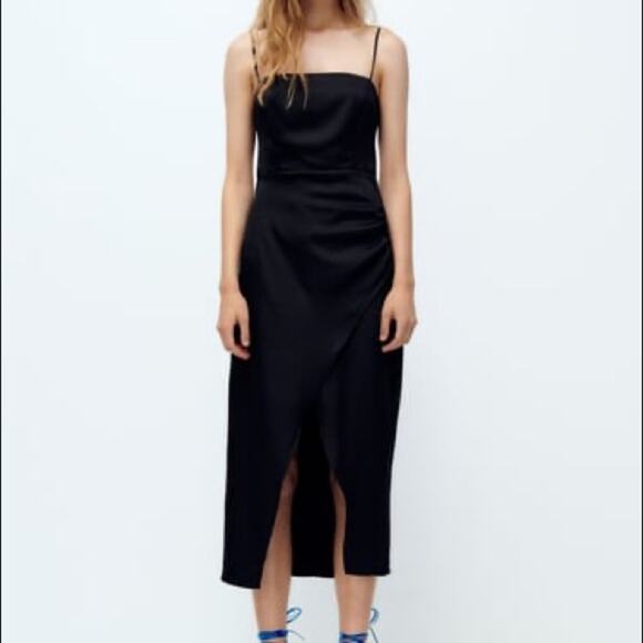 ZARA BLOGGER FAVORITE SATIN EFFECT CUT OUT MIDI DRESS - Picture 7 of 12